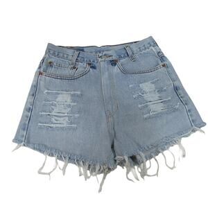 Cut off Levi's 505 Light Wash Jean Shorts Distressed Frayed High Rise Denim
